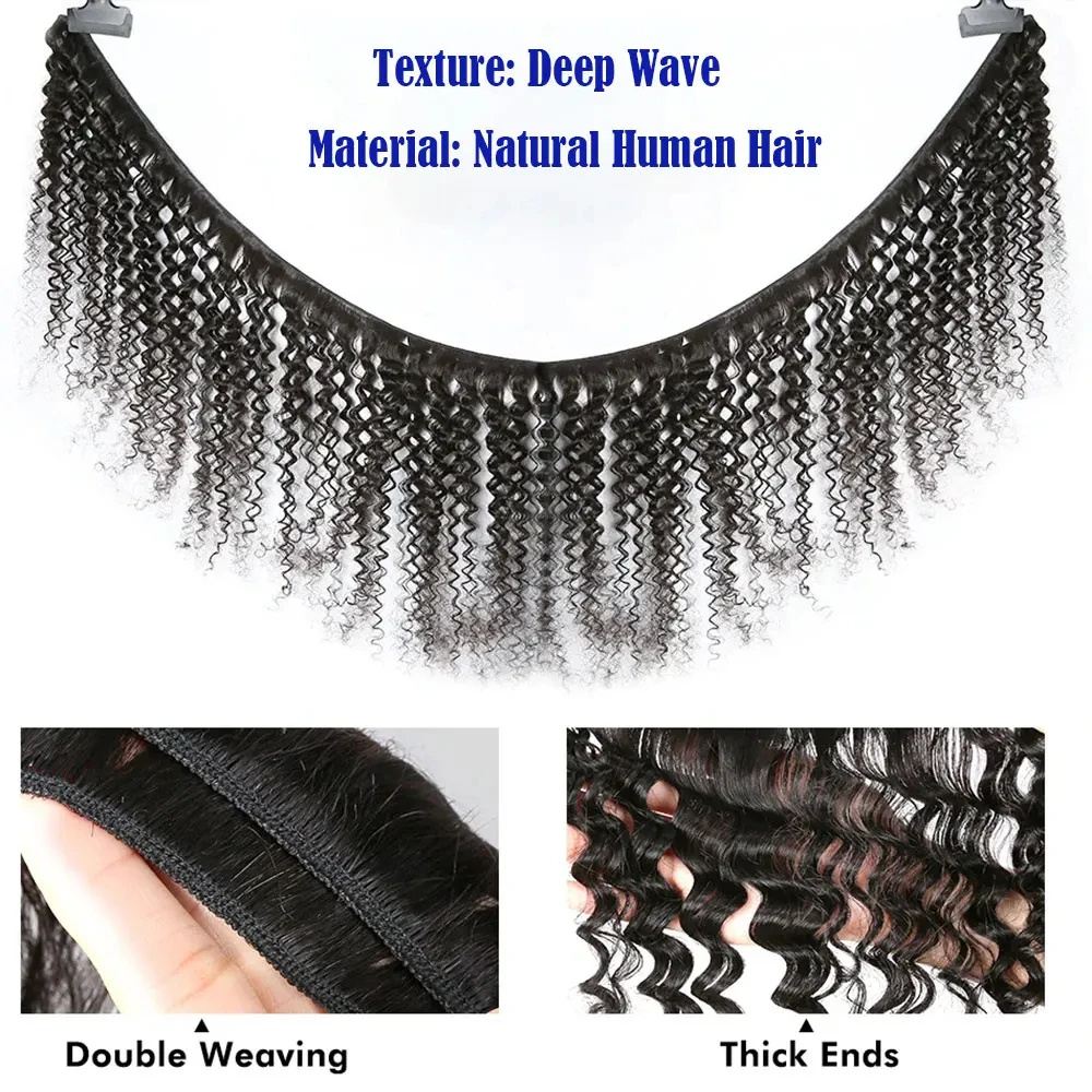 Brazilian Virgin Human Hair De - Deep Wave 3 Bundles With Closure 评论和价格