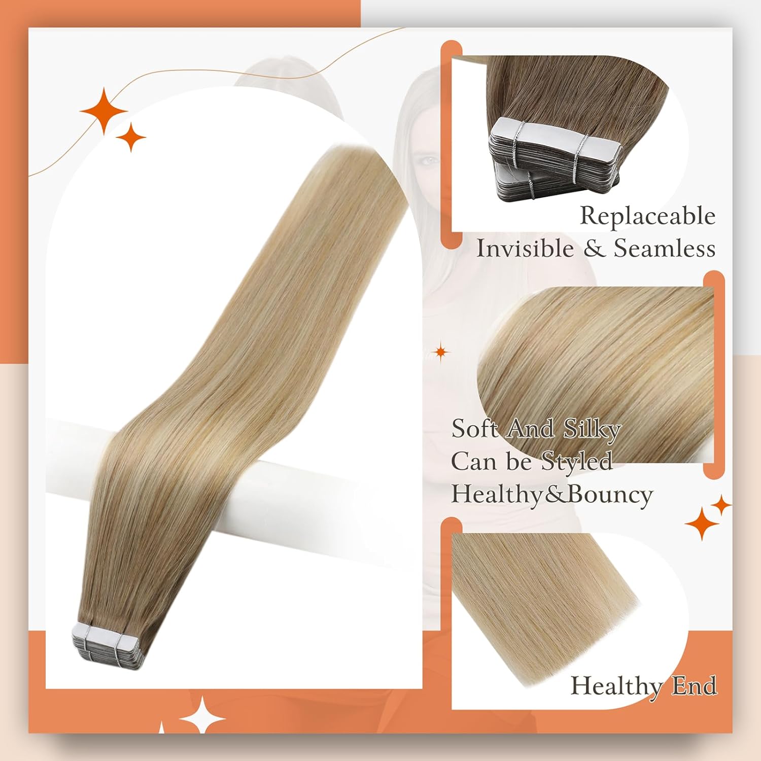 Full Shine Omber Tape in Hair  - Invisible Tape In Extensions Real Hair 评论和价格