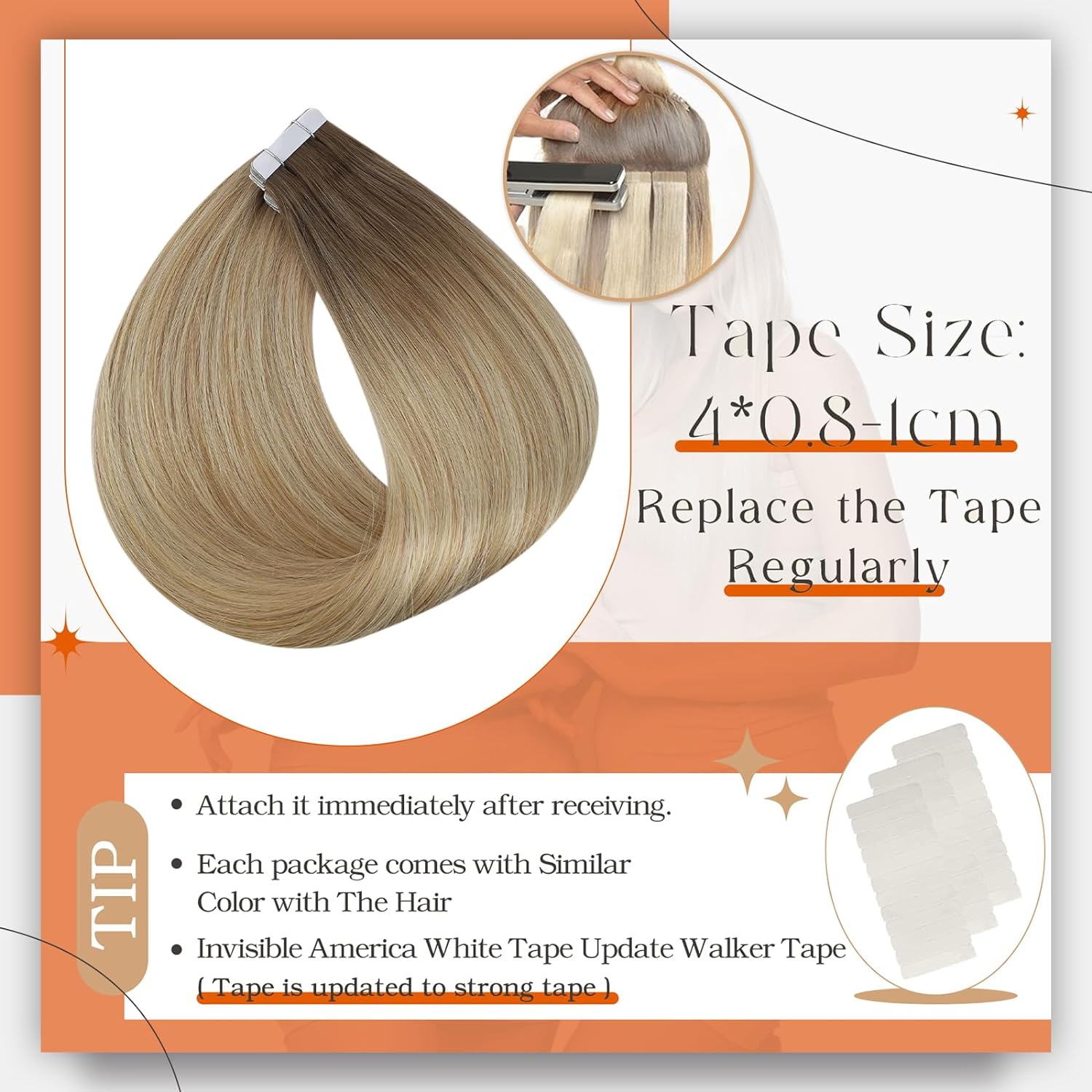 Full Shine Omber Tape in Hair  - Invisible Tape In Extensions Real Hair 评论和价格