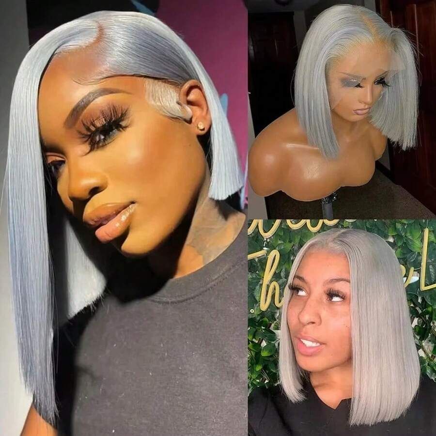Sliver Grey Bob Straight Human - Glueless Wear And Go Human Hair Wig 评论和价格