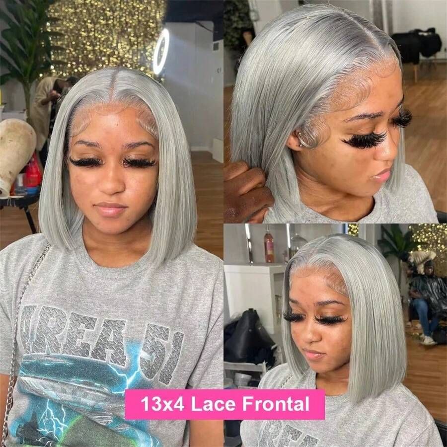Sliver Grey Bob Straight Human - Glueless Wear And Go Human Hair Wig 评论和价格